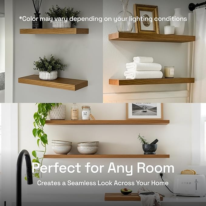 BAOBAB WORKSHOP Natural Wood Floating Shelves for Wall 20 Inch Wide, Solid Wooden Shelf 20 In, Bathroom Shelves for Room Wall Mounted Kitchen Rustic Farmhouse, Oak Floating Shelf, 20W × 6.7D, Set of 2