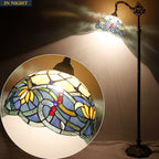 WERFACTORY Tiffany Floor Lamp Blue Lotus Flower Stained Glass Arched Lamp 12X18X64 Inch Gooseneck Adjustable Corner Standing Reading Light Decor Bedroom Living Room S220 Series