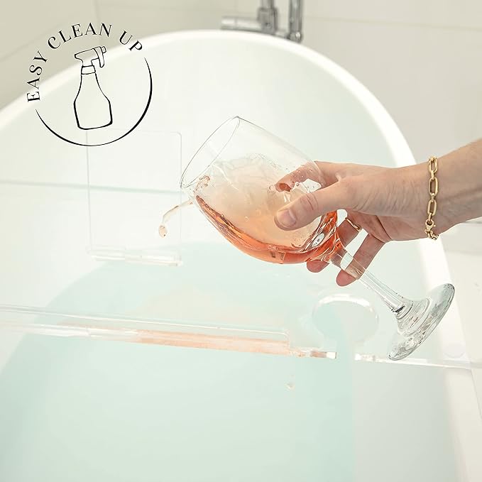34" Supreme - Clear Acrylic Bathtub Tray Caddy Tub Shelf, Spa Board Luxury Bathroom Bath tub Table, Fits Across Bathtubs, Book, iPad and Wine Glass Holder (Supreme, 34")