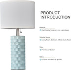 Table Lamps for Living Room Set of 2, Ceramic Table Lamps for Bedroom, 20" Modern Lamps for Night Stands, Blue