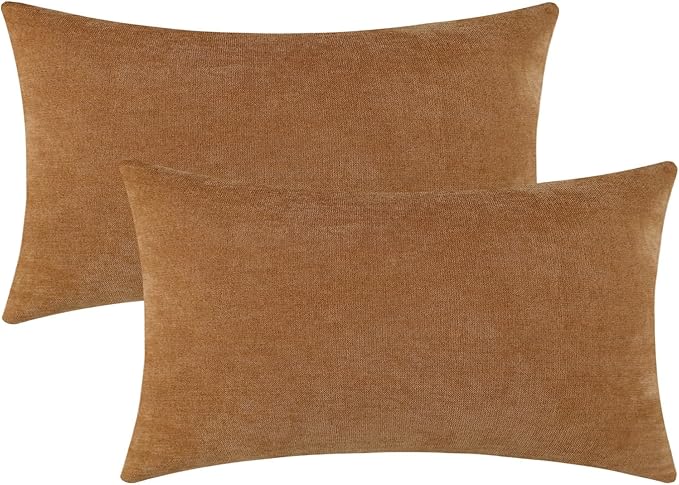 Jeneoo Golden Brown Decorative Throw Pillow Covers Soft Chenille Comfy Square Couch Cushion Cases for Living Room Sofa Decor (Set of 2, 12 x 20 Inches)