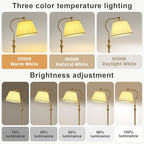 Gold Brass Floor Lamp with Fabric Shade,12W Smart Remote and Bluetooth Dimmable, Standing Lamps for Living Room Bedroom Farmhouse Office,Mid Century Rustic Vintage Antique Boho Tall Reading Light