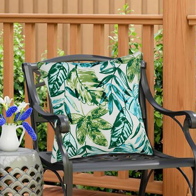 Water Resistant Outdoor Throw Pillows for Patio Furniture,18x18 Inch Decorative Pillows Set of 2 with Insert,Hidden Zipper Headrests for Sofa Couch Chair(Palm Leaf)