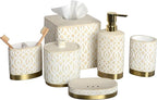 6-Piece Bathroom Accessories Set – Soap Dispenser, Toothbrush Holder, Tumbler, Soap Dish, Cotton Swab Jar & Toilet Brush – Modern Bathroom Decor Set (Solana)