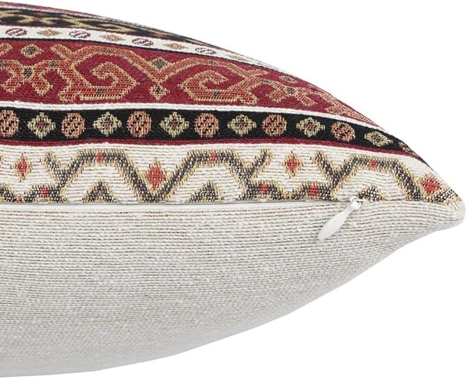 Lumbar Throw Pillow Covers Burgundy Red and Black Kilim - 14 x 24 Inches Decorative Pillows, Boho Room Decor for Couch, Bohemian Outdoor Case for Farmhouse, Ethnic Shams, Aztec, Patio