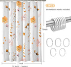 QIYI Watercolor Floral Shower Curtain, 3D Embossed Butterflies Orange Pink Flower Bathroom Curtain, Minimalist White Cloth Bath Curtain, Waterproof Fabric Textured Shower Curtain Set with Hooks, 72x72