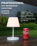 Outdoor Battery Operated Table Lamp Waterproof, 4000mAh Cordless Table Lamp Rechargeable, Touch Dimmable Desk Lamp, LED Night Light for Patio Camping Restaurant Home, H9.6in, White