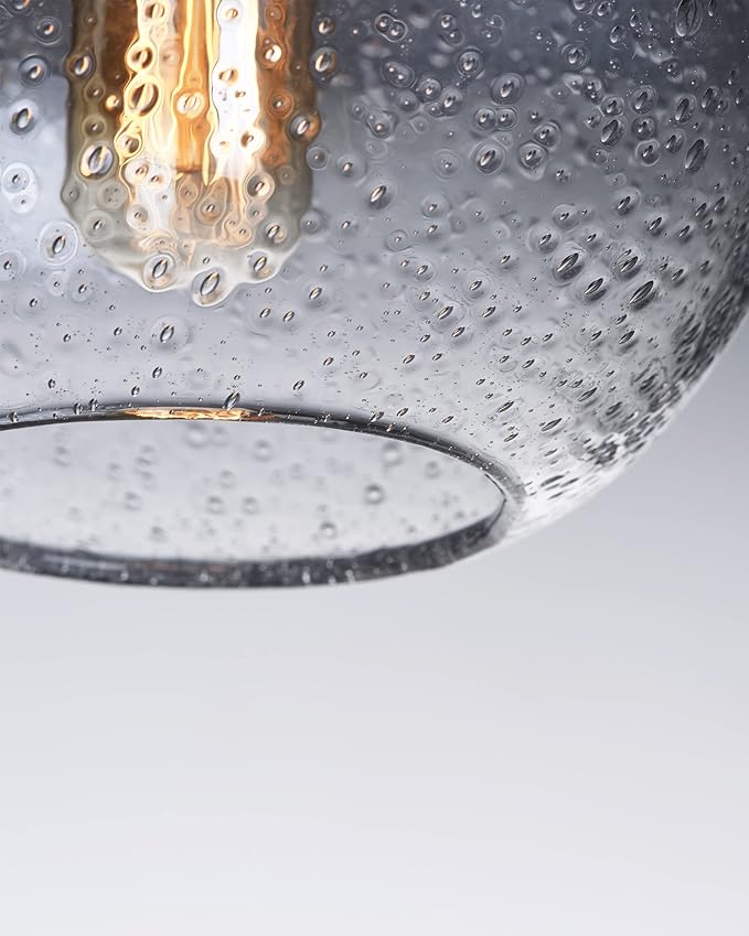 ARIAMOTION Pendant Lights Kitchen Island 3 Pack Hand Blown Glass Modern Farmhouse Lighting Clear Seeded Bubbles Dining Room Table Coffee Bar Counter Brushed Nickel Globe Shape 7.5 Inch Diam