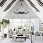 Black Wagon Wheel Chandelier 12-Light Farmhouse Chandelier for Living Room 38" Round Rustic Industrial Hanging Light Fixture for Dining Room Foyer Hallway Kitchen Island