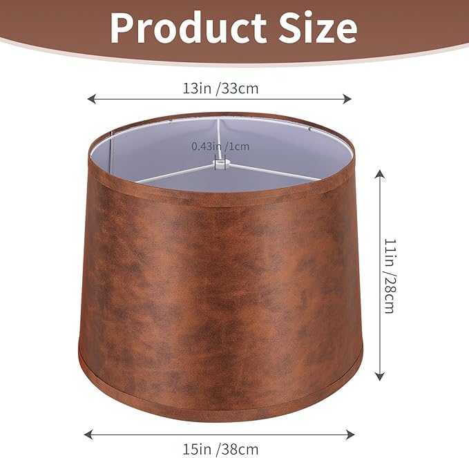 ALUCSET 2pcs Drum Lampshades Large Brown Lamp Shades, 13" Top X 15" Bottom X 11" High Replacement for Table Lamp Shades and Floor Lampshade, Spider Fitter Easy Assembly Required