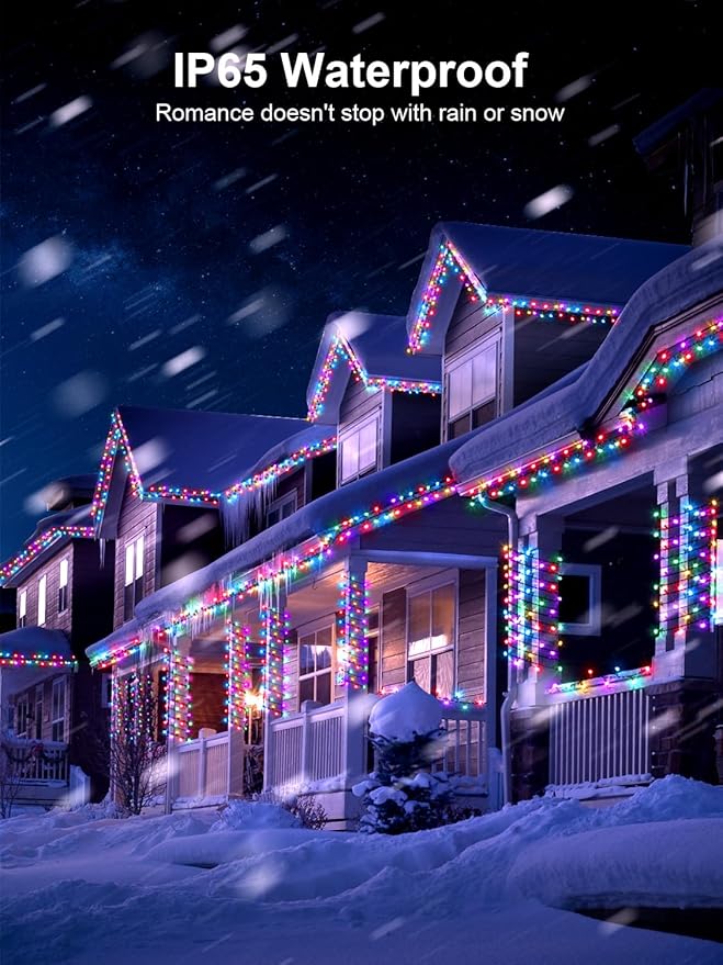 213FT Christmas Lights Multicolor, 600 LED String Lights Outdoor with Remote Control, 8 Modes Fairy Light Plug in Outside Waterproof for Patio Bedroom Holiday Party Christmas Tree Wedding Garden
