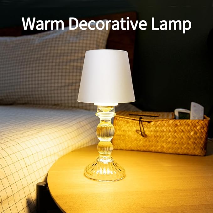 MJ PREMIER Cordless Table Lamp, Small Rechargeable Lamp with Touch Control, 9.5" H, 3 Color Stepless Dimming Battery Operated Lamps for Bedroom/Living Room/Bathroom/Kitchen/Corner/Entryway (White)