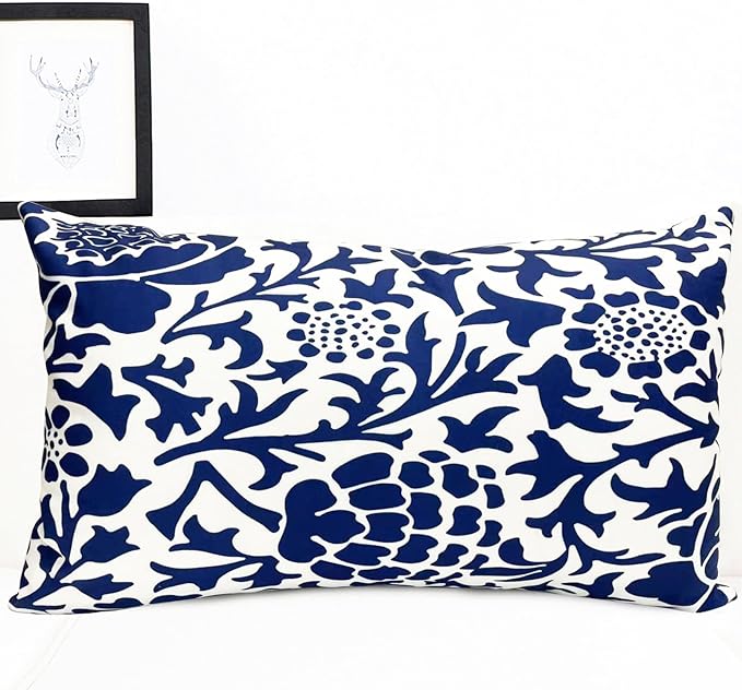 Decorative Throw Pillow Covers Set of 2 Blue Pillow Covers 12x20 inch Soft Short Plush Couch Pillow Case Floral Throw Pillows,Farmhouse Outdoor Pillow Covers for Sofa Bed Living Room Car