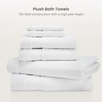 BIOWEAVES 100% Organic Cotton 700 GSM Plush 6-Piece Towel Set GOTS Certified, 2 Bath Towels, 2 Hand Towels & 2 Washcloths - White