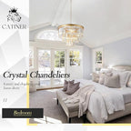 Modern Crystal Chandeliers,Gold 20” Round Chandeliers for Dining Room 3 Tiers 7 Lights Luxury K9 Crystal Ceiling Pendant Light Fixture for Foyer Bedroom Closet