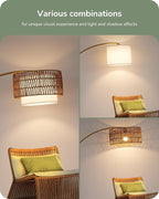 EDISHINE Gold Floor Lamps for Living Room, 76" Arc Floor Lamp with Remote & Dimmable Bulb, Boho Rattan Standing lamp with 5 Color Temperatures, Adjustable Tall Lamp for Bedroom, Office, Nursey