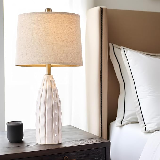 23.75-inch Ceramic Table Lamps Set of 2 for Living Room, Bedside Lamp for Bedroom and Farmhouse Nightstands or End Tables