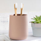 Matte Dusty Pink/Mauve Toothbrush and Toothpaste Holder and Cup for Bathroom Vanity and Countertop, Round Organizer for Electric Toothbrushes, Floss, Razors, Cotton, and Mouthwash