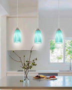 Mini Pendant Light,Handcrafted Art Glass Pendant Lighting Shade with Brushed Nickel Finished Teal Glass Ceiling Hanging lamp Adjustable Cord for Kitchen Island,Hallway,Dining Room