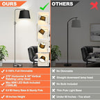 【Upgraded】 Dimmable Floor Lamp, 1000 Lumens LED Edison Bulb Included, Brushed Nickel Arc Floor Lamps Modern Standing Lamp with Black Shade, Tall Lamps for Living Room Bedroom