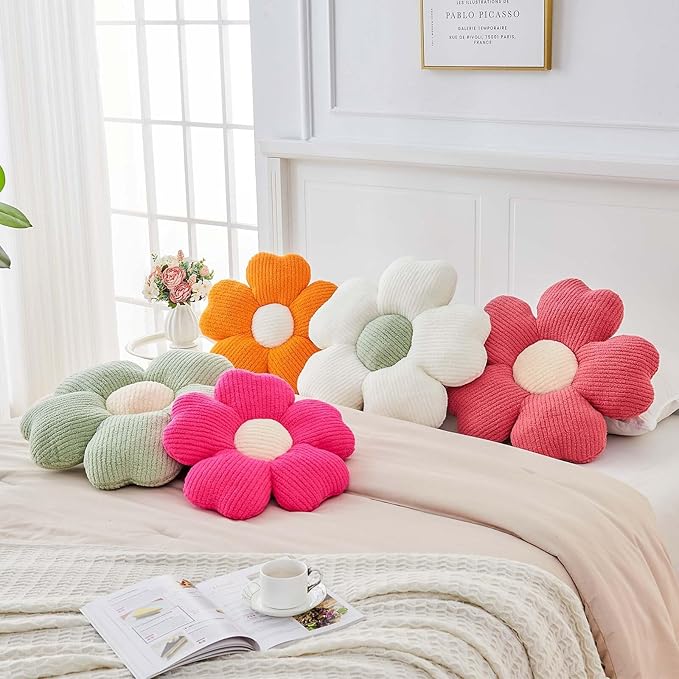Flower Throw Pillow, Cute Flower Shaped Pillow Decorative Throw Pillow for Bed Couch, Soft Daisy Pillows Floor Seating Cushion Cushions (19.6 Inch Hot Pink)