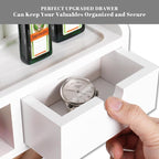 Wall Mount Mail Organizer with Storage Drawer and 6 Hooks, Easy Installation Key Rack for Entryway and Home Decor, Luxury White