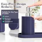 6-Piece Bathroom Accessory Set Resin, Navy Blue Bath Accessories Complete with Toothbrush Holder, Lotion Soap Dispenser, 2 Qtip Holders,Vanity Tray,Bathroom Tumbler - Countertop Vanity Organizer