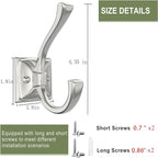 2 Pack Brushed Nickel Towel Robe Hooks, Coat Hooks for Wall Hanging Hat, Key, Bag, Mudroom Hook Entrance Bathroom Door Decorative Heavy Duty Hats Hanger