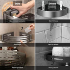 Voldra Corner Shower Caddy Suction Cup, 1 Pack Corner Shower Shelves No Drilling, Aluminum Upgrade Suction Cup Shower Organizer Corner with Towel Bar & Hooks Removable Bathroom Storage Rack(Gray)