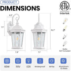 Outdoor Wall Lantern, Waterproof Exterior Wall Light Fixtures, Outdoor Porch Light Fixtures Wall Mount in White Finish with Clear Glass, Aluminum Alloy, 60W