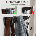 Coat Hook Wall Rack Hanger - Double Coat Rack with 5 Hooks Wall Hooks for Hanging Hat Key Bag Towel Wall Mount Coat Rack, Black 2 Packs