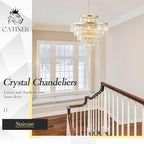 Large 36" Gold Crystal Chandeliers 23 Lights Modern Luxury Chandelier for Foyer Staircase Chandeliers 6 Tiers Round K9 Ceiling Pendant Lighting Fixture for Living Dining Room
