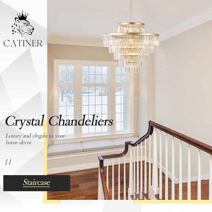Large 36" Gold Crystal Chandeliers 23 Lights Modern Luxury Chandelier for Foyer Staircase Chandeliers 6 Tiers Round K9 Ceiling Pendant Lighting Fixture for Living Dining Room