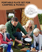 24 Pcs Dinner Plates Set- Picnic & Camping- Unbreakable & Reusable- Includes 4 x 9in, 4 x 8in Plates, 4 x 6in Bowls, 4 Cups, 4 Stainless Steel Forks and Spoons- Kitchen, Dorm, Office