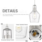 Emliviar 1-Light Modern Hanging Ceiling Light, Brushed Nickel Finish Kitchen Light Fixture, Adjustable Pendant Lighting with Seeded Glass Shade, DYE286G2-MIL BN