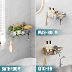 TAILI Shower Caddy Suction Cup with Hooks & Soap Holder, Heavy Duty Bathroom Shower Organizers, Removable Shower Shelves for Inside Bathroom,Stainless Steel Silver Basket