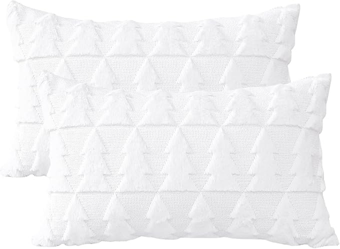 OTOSTAR Set of 2 Xmas Soft Plush Short Wool Velvet Decorative Throw Pillow Covers Rectangular Luxury Style Cushion Case Pillow Shell for Sofa Bedroom Christmas Tree White, 16x24 Inch