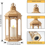 LED Hexagon Lantern with Flameless LED Candle, Unique Shape and Pattern to Give an Upscale Garden Party Vibe. Suitable for Home & Outdoor Usage or Wedding.Battery Powered (Beige)