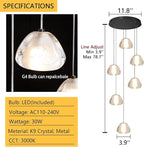 6-Lights Modern Crystal Chandelier for Entrance LED Pendant Light for Kitchen Island Foyer Living Room Bedroom Staircase 3000K