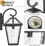 Outdoor Lights Fixtures Wall Mount, Outdoor Wall Lantern with Water Ripple Glass, Waterproof Outside Exterior Wall Sconce Lights Fixture for House, Front Porch, Patio, Medium, Matte Black