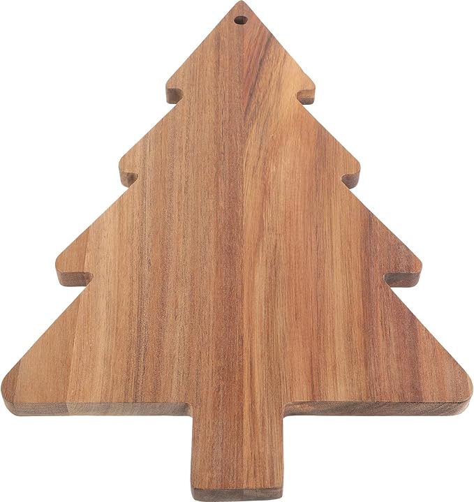 iplusmile Christmas Tree Cutting Board for Kitchen - Acacia Wood Charcuterie Board Platter Wine Holder - Tree Shaped Holiday Decor Block Cheese Serving Tray for Vegetables Fruit Salad Snack