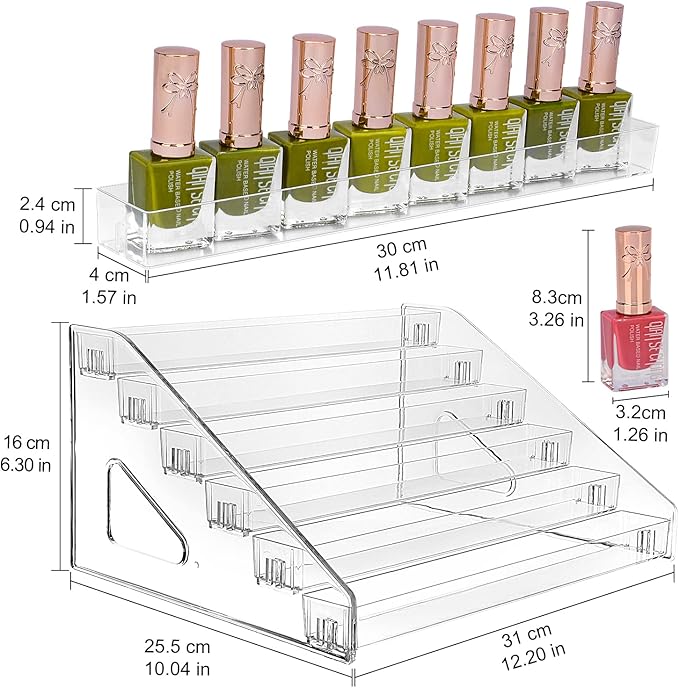 JessLab Nail Polish Organizer, Clear Acrylic Nail Polish Rack Essential Oil Holder Cosmetic Display Case Makeup Organizer Cosmetics Storage for Bathroom Vanity Countertop (6-Layer)
