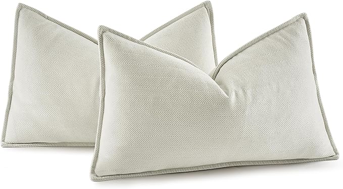 MIULEE Pack of 2 Christmas Cream Decorative Lumbar Pillow Covers 12x20 Inch Soft Chenille Luxurious Couch Throw Pillows Farmhouse Cushion Covers with Elegant Design for Sofa Bedroom Living Room Decor