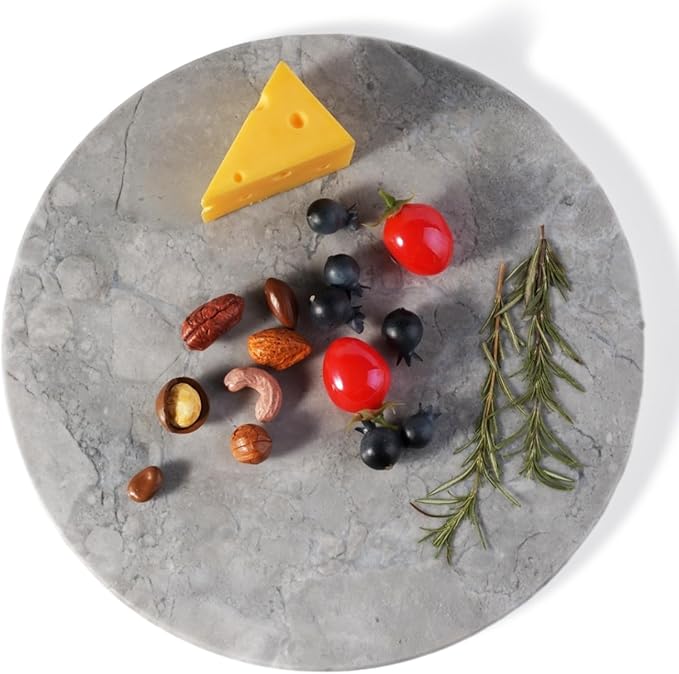 Koville Round Marble Pastry Cutting Board - 11" Gray Marble Cheese Board for Baking, Charcuterie, Pastry, Trivet - Non-Stick Heat Resistant Stone Cutting Boards for Kitchen