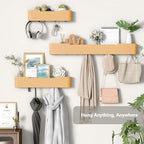 Pack Coat Rack Wall Mount Hidden Key Rack Entryway Hooks Solid Wood Veneer Panel Coat Hanger Wall Shelf with Hook Stainless Steel for Bedroom Kitchen Hallway Bathroom (Oak, 5 Hooks)