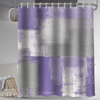 Lnond 4Pcs Purple Bathroom Shower Curtain Sets with Rugs, Purple and Grey Painting Art Bathroom Sets with Shower Curtain and Rugs and Accessories