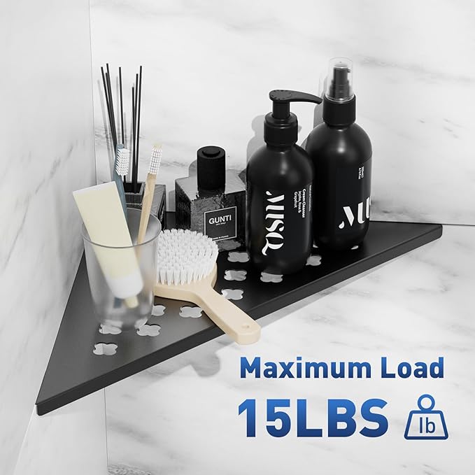 Shower Corner Shelf 10" Slot Design Corner Shelves for Inside Shower, 304 Stainless Steel Recessed Bathroom Shelves for Tiled Wall, Black 2 Pack (Floral)