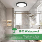 20 Inch Large LED Flush Mount Ceiling Light with Remote,40W,4350LM,3000K-6000K Selectable,Black Round Flat Panel Low Profile Ceiling Light Fixture for Kitchen,Bedroom,Hallway,Bathroom