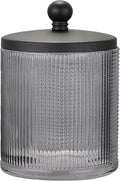 Glass Jar with Metal Lid for Bathroom Organization, Clear Apothecary Jar for Cotton Balls, Q Tips, and Small Accessories, Stylish Bathroom Storage Container Grey, Black