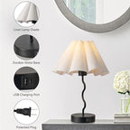 Pleated Table Lamp, Set of 2 Table Lamps for Bedroom, Bedside Lamps for Nightstand with Linen Lampshade, Modern Lamp for Bedroom Home Office Decor, Black